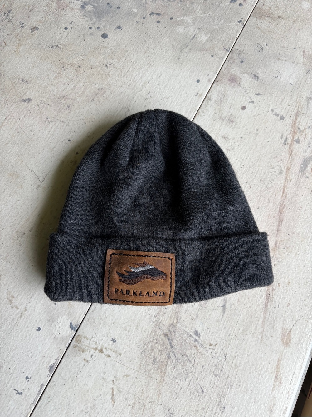 Men's Charcoal Knit Beanie with Leather Logo Patch